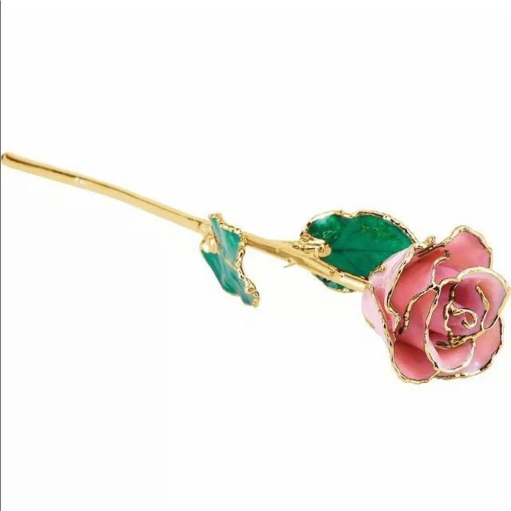 Pink Gold Trimmed REAL Lacquered Rose - Picture 1 of 3